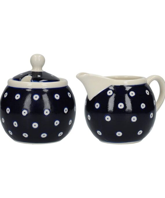 Modrá cukřenka s konvičkou na mléko od London Pottery.
