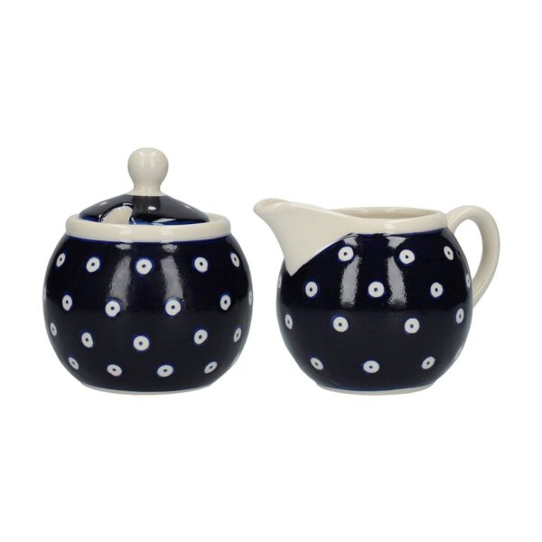 Modrá cukřenka s konvičkou na mléko od London Pottery.