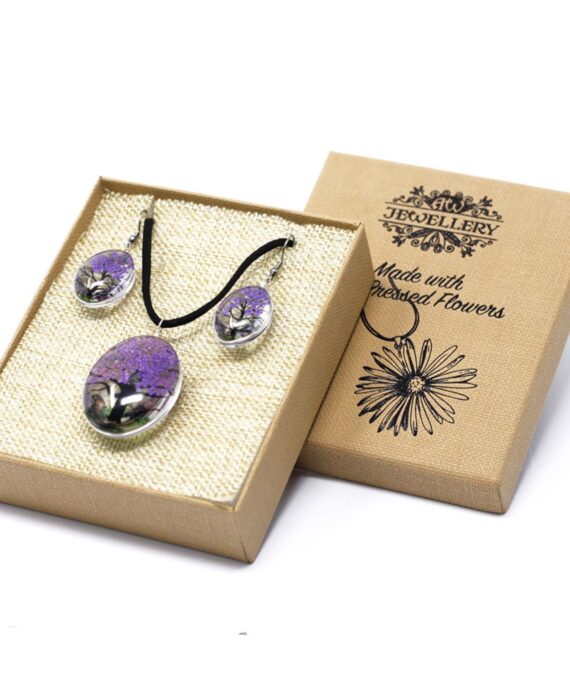 Sada náhrdelníku a náušnic z lisovaných květů - FIALOVÁ.