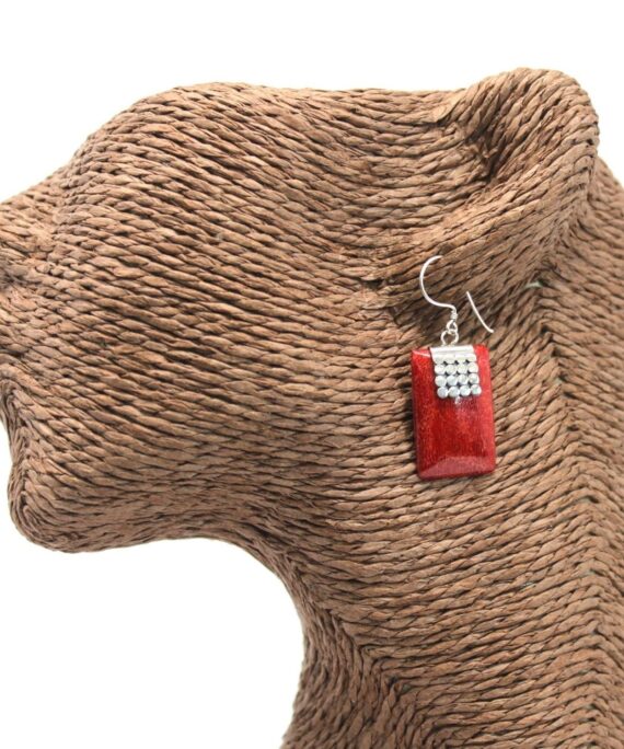 Stříbrné náušnice s červenou pryskyřicí OBDÉLNÍČKY.